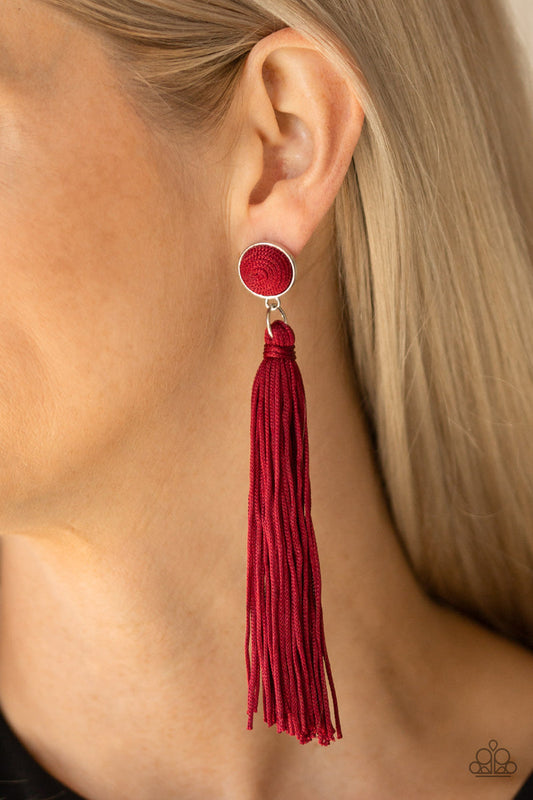 Tightrope Tassel - Red Post Earrings