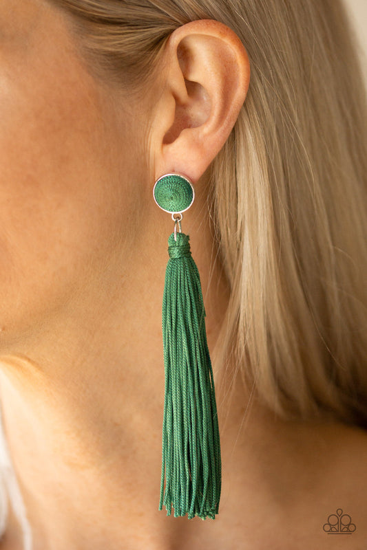 Tightrope Tassel - Green Post Earrings