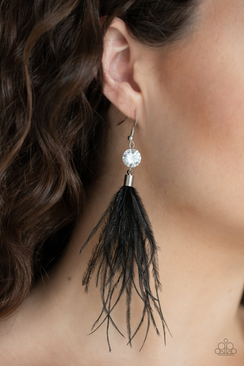 Feathered Flamboyance - Black Earrings
