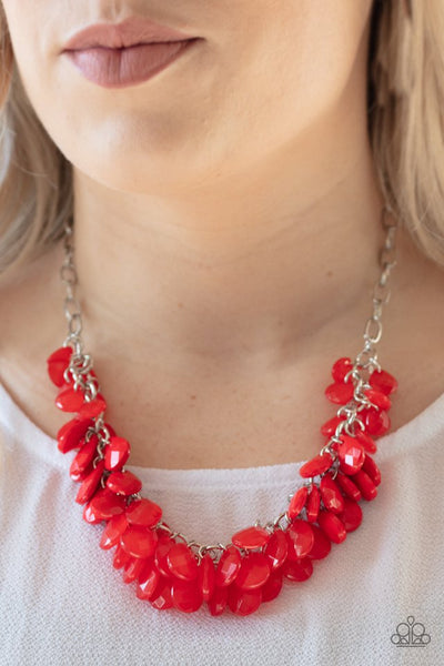 Colorfully Clustered - Red Necklace