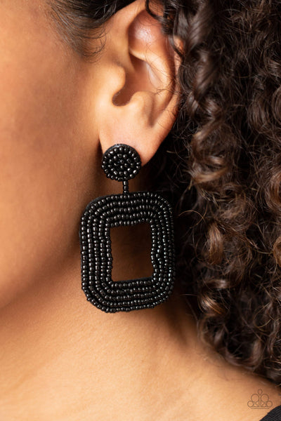 Beaded Bella - Black Post Earrings