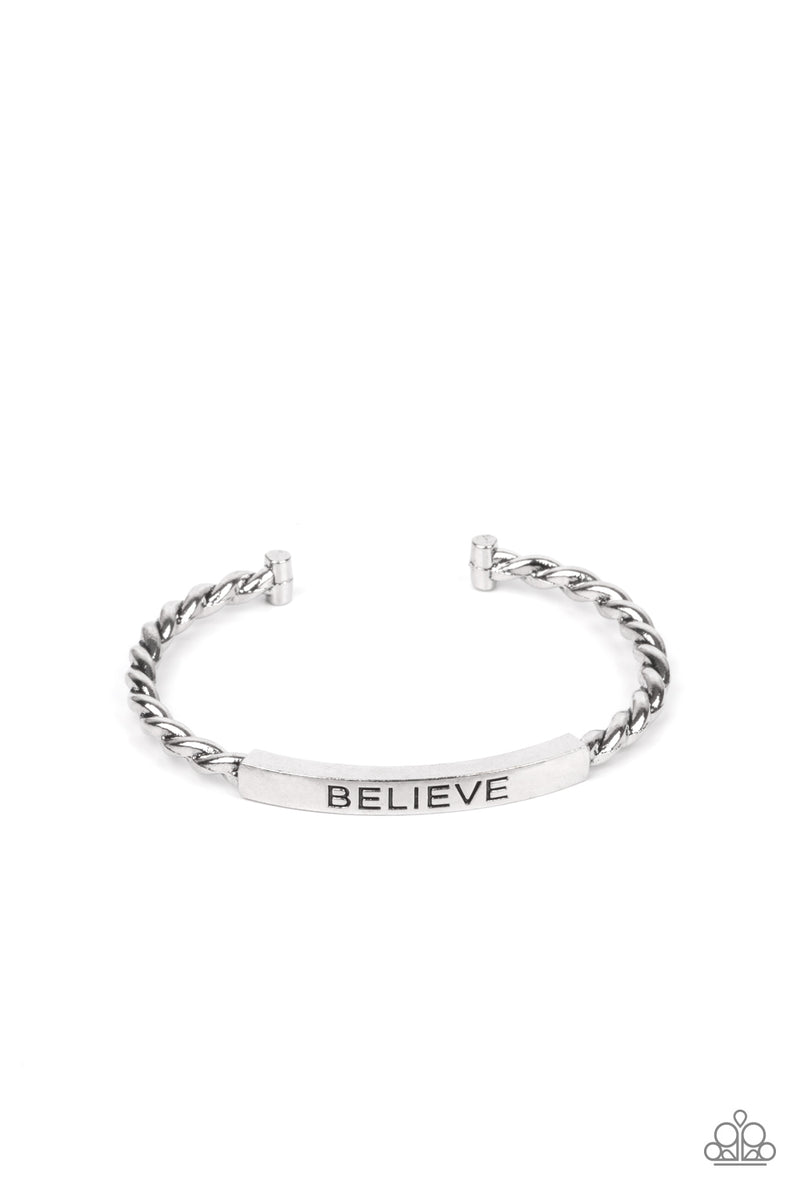 keep-calm-and-believe-silver-mens bracelet