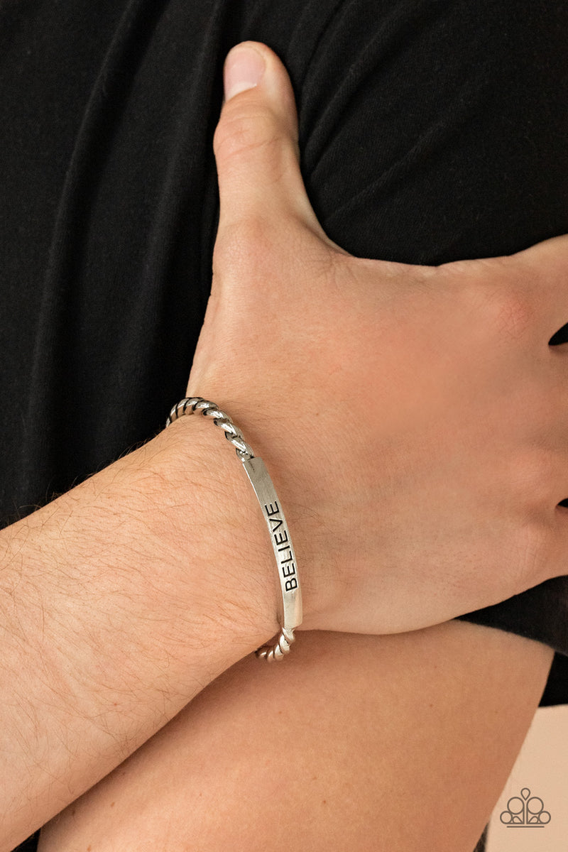 Keep Calm and Believe - Silver Mens Bracelet